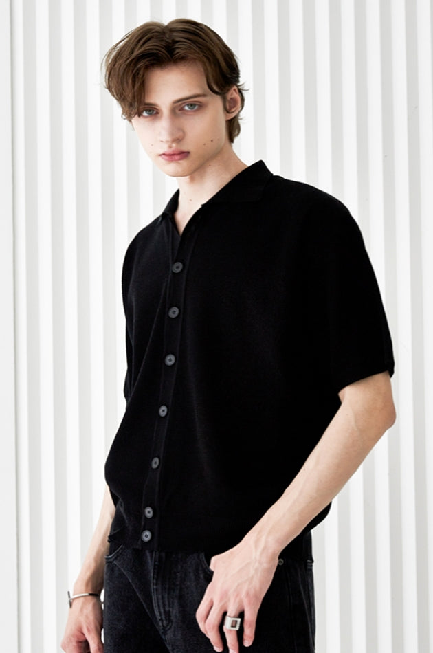 SSY(エスエスワイ) button up half sleeve pique cardigan black