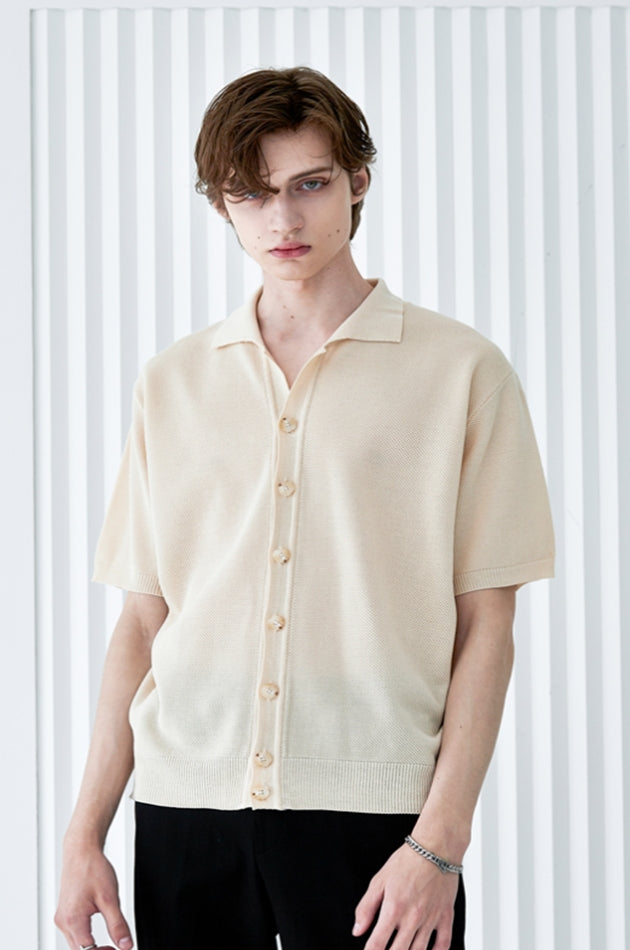 SSY(エスエスワイ) button up half sleeve pique cardigan cream