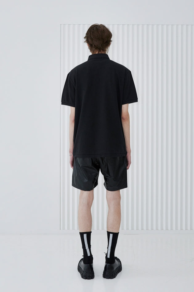 SSY(エスエスワイ) collar iron tip pique polo t-shirt black