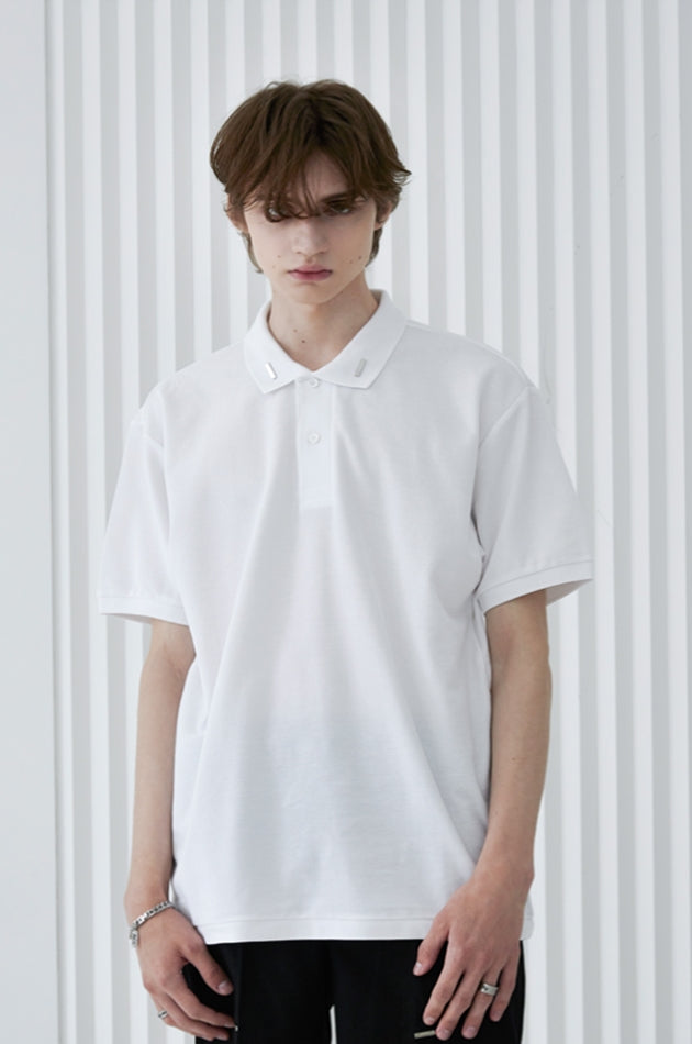 SSY(エスエスワイ) collar iron tip pique polo t-shirt white
