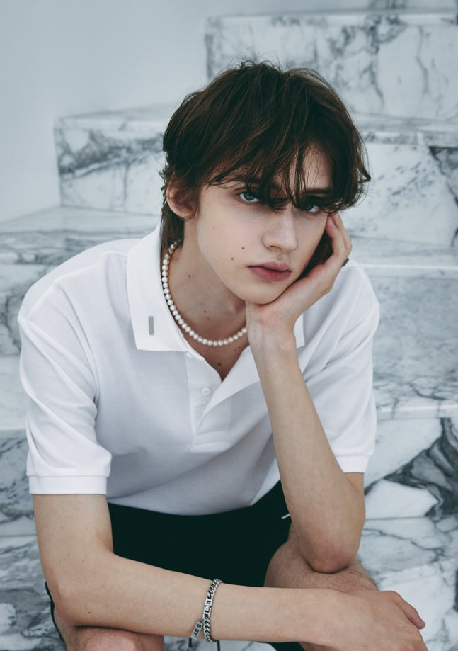 SSY(エスエスワイ) collar iron tip pique polo t-shirt white