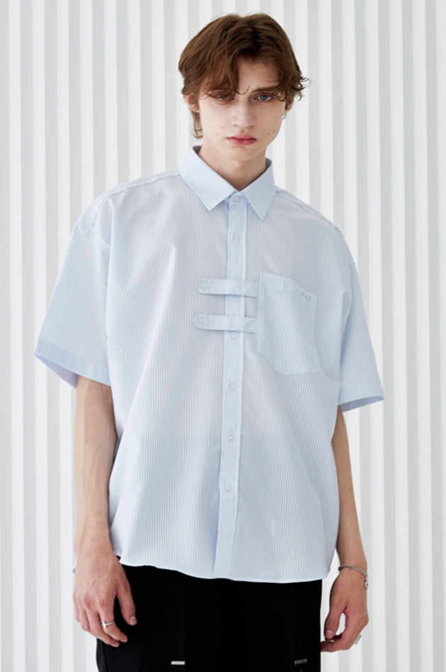 SSY(エスエスワイ)  doble holder stripe half shirt sky blue