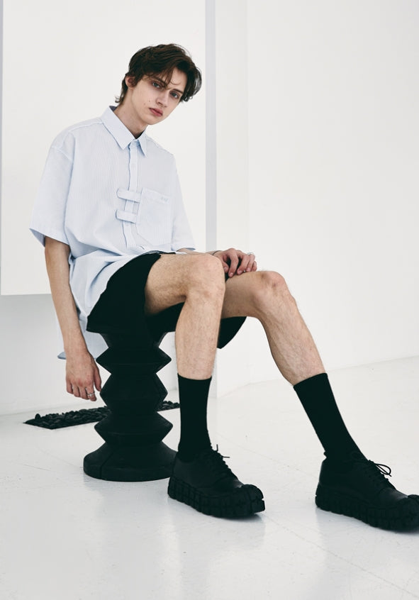 SSY(エスエスワイ)  doble holder stripe half shirt sky blue