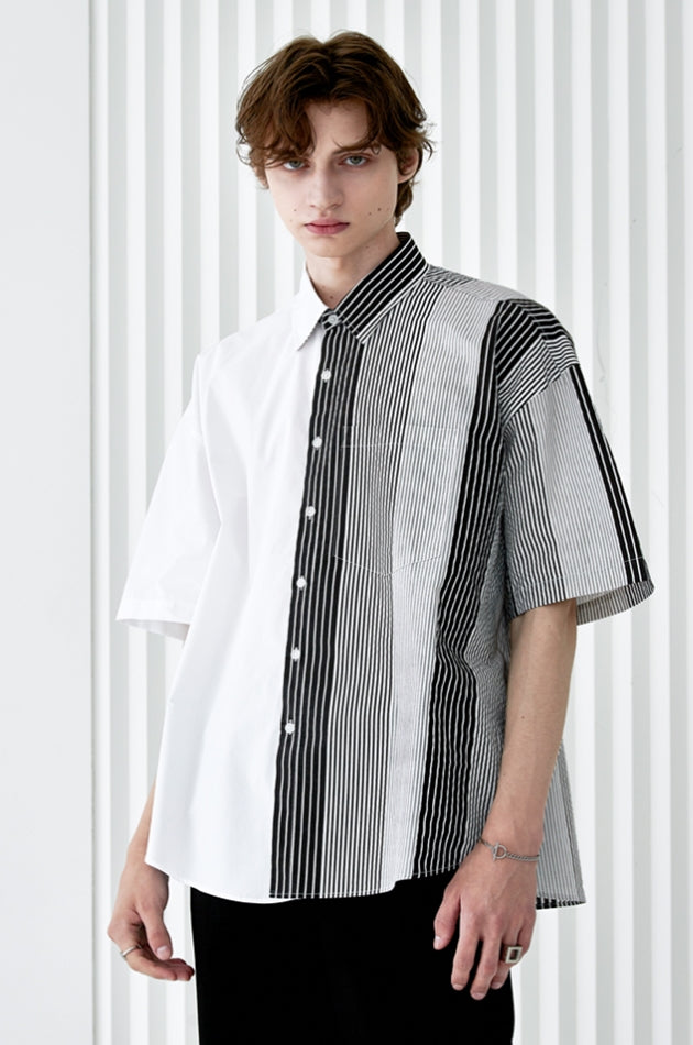 SSY(エスエスワイ)  solid & multi stripe half shirt black