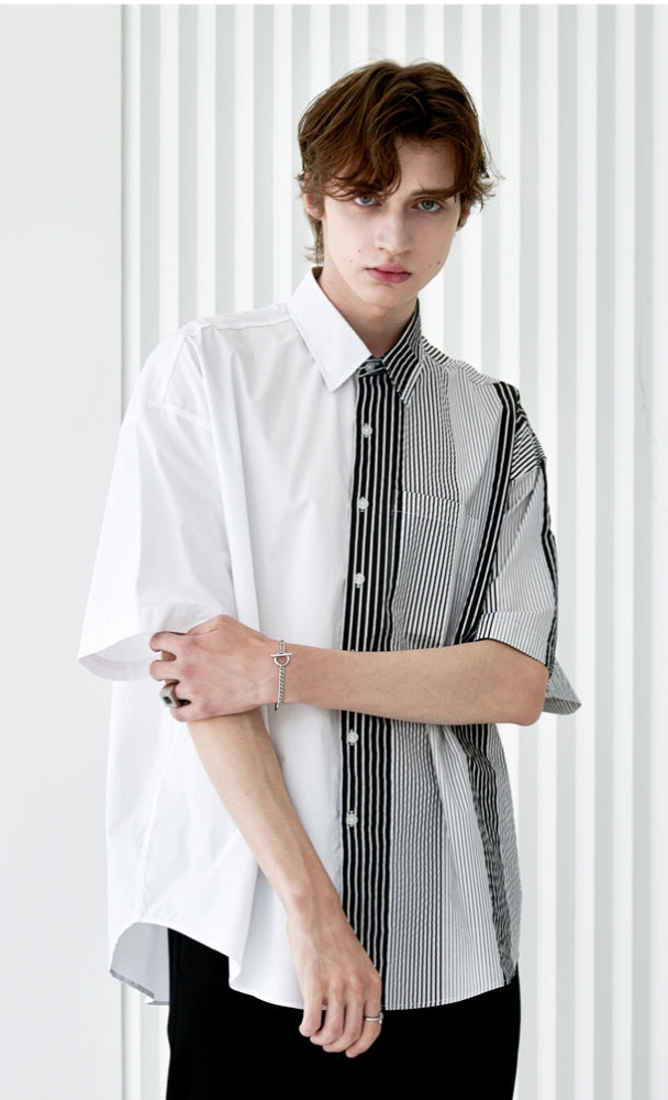 SSY(エスエスワイ)  solid & multi stripe half shirt black