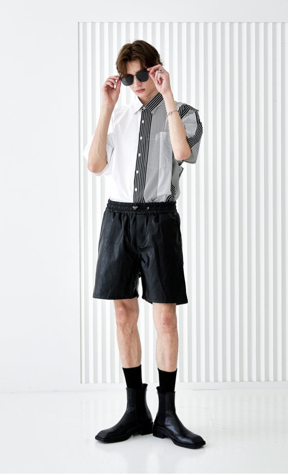 SSY(エスエスワイ)  solid & multi stripe half shirt black