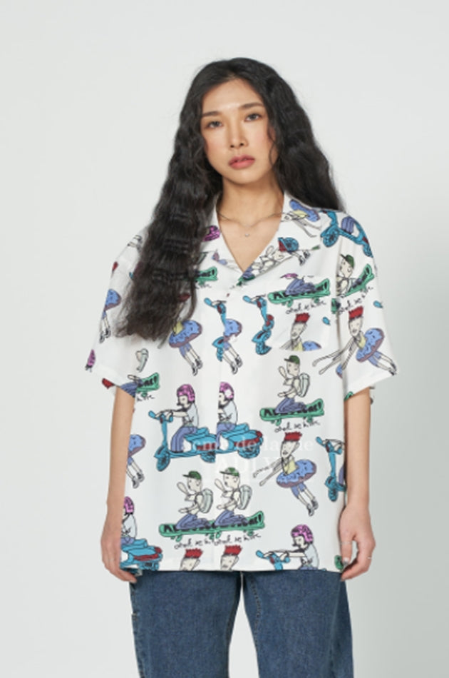 アクメドラビ(acme' de la vie)  BORDER CHARACTER PATTERN SHIRTS WHITE