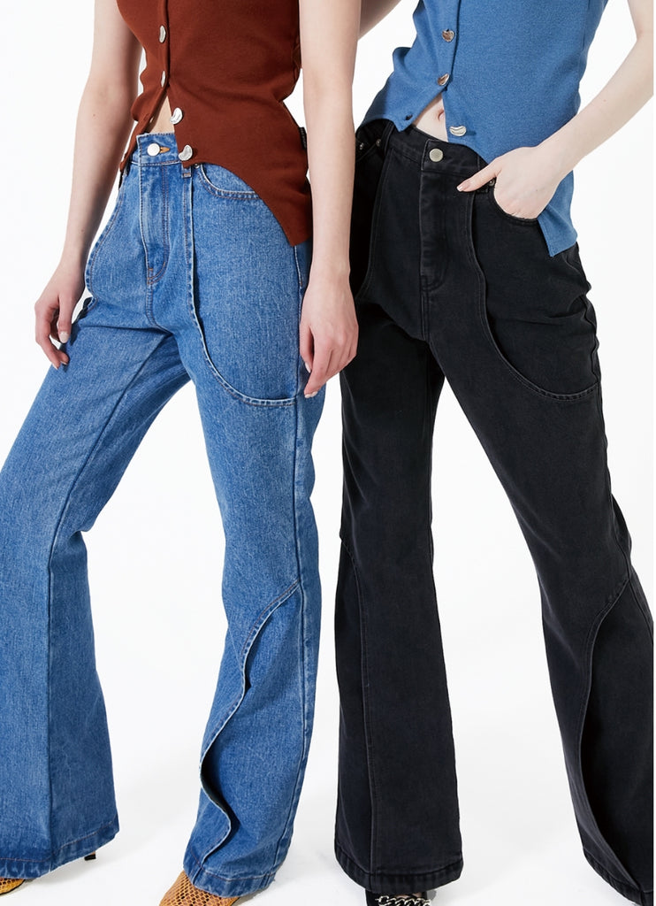 イーエスシースタジオ(ESC STUDIO) WOMAN Line boots cut denim pants (blue)