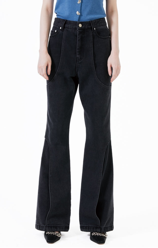 イーエスシースタジオ(ESC STUDIO) WOMAN Line boots cut denim pants (black)