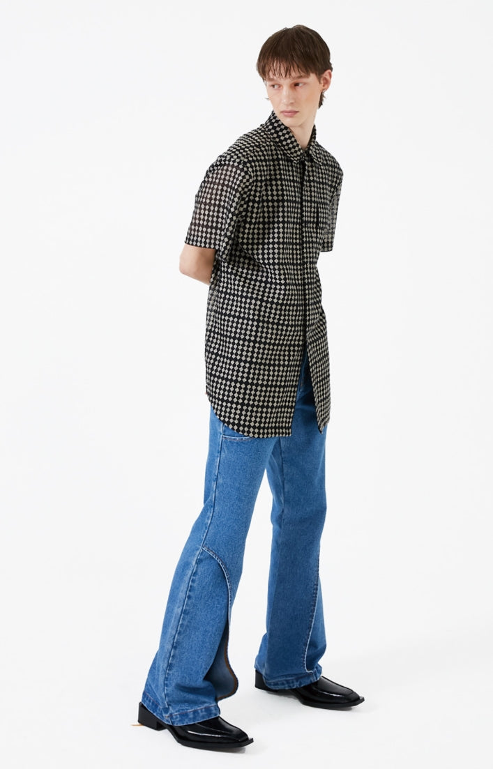 イーエスシースタジオ(ESC STUDIO) MAN Line boots cut denim pants (blue)