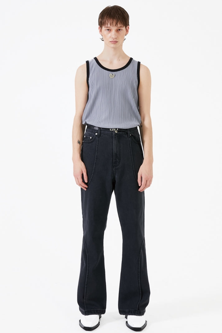 イーエスシースタジオ(ESC STUDIO) MAN Line boots cut denim pants (black)