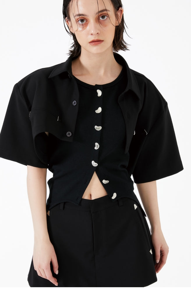 イーエスシースタジオ(ESC STUDIO) Button round cardigan (black)