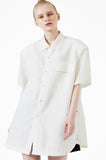 イーエスシースタジオ(ESC STUDIO) Lace pad oversize shirt (white)