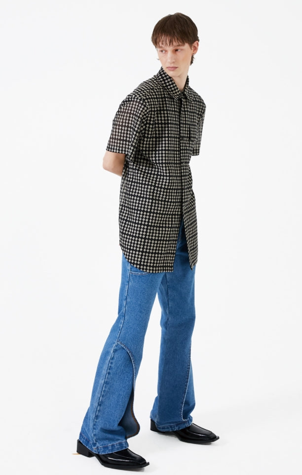 イーエスシースタジオ(ESC STUDIO) Lace pad oversize shirt (black)