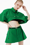 イーエスシースタジオ(ESC STUDIO) Stud crop pad shirt jacket (green)