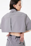 イーエスシースタジオ(ESC STUDIO)  Stud crop pad shirt jacket (grey)