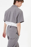イーエスシースタジオ(ESC STUDIO)  Stud crop pad shirt jacket (grey)