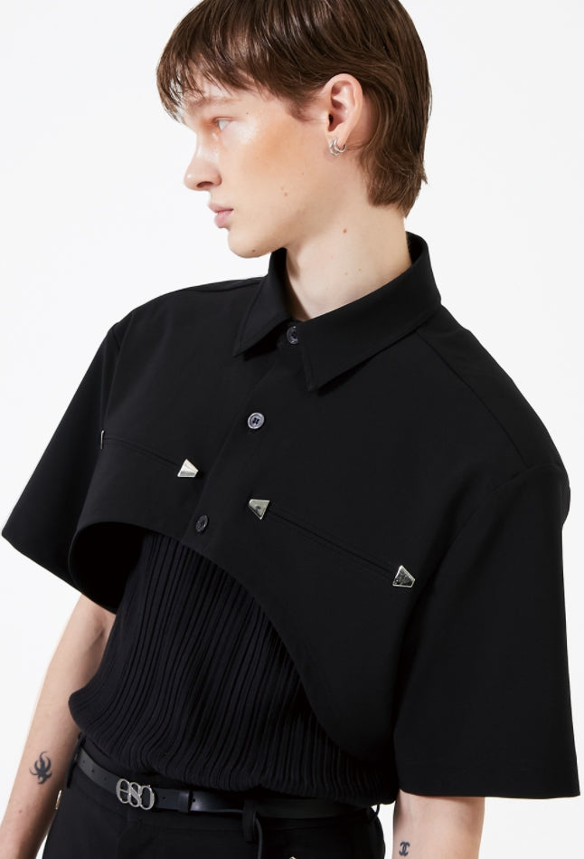 イーエスシースタジオ(ESC STUDIO)  Stud crop pad shirt jacket (black)