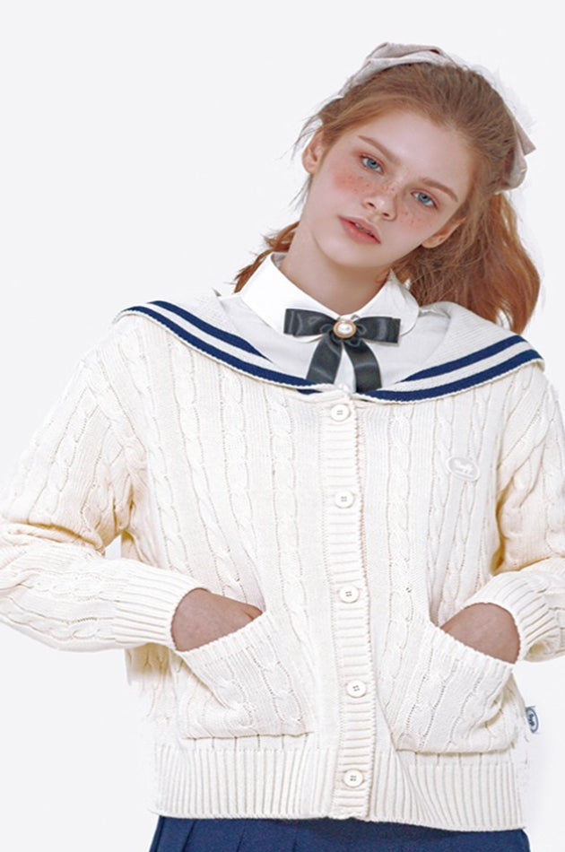 デイライフ(Daylife)  DAYLIFE SAILOR KNIT CARDGAN (IVORY)