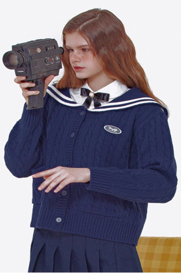 デイライフ(Daylife)  DAYLIFE SAILOR KNIT CARDGAN (NAVY)