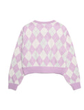 デイライフ(Daylife)  DAYLIFE ROUND NECK ARGYLE KNIT CARDGAN (PURPLE/MINT)