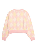 デイライフ(Daylife)  DAYLIFE ROUND NECK ARGYLE KNIT CARDGAN (PINK/YELLOW)