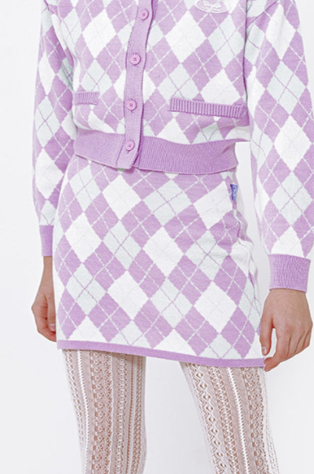 デイライフ(Daylife)  DAYLIFE ARGYLE KNIT MINI SKIRT (PURPLE)