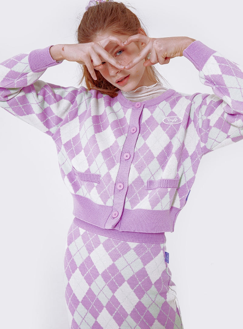 デイライフ(Daylife)  DAYLIFE ARGYLE KNIT MINI SKIRT (PURPLE)