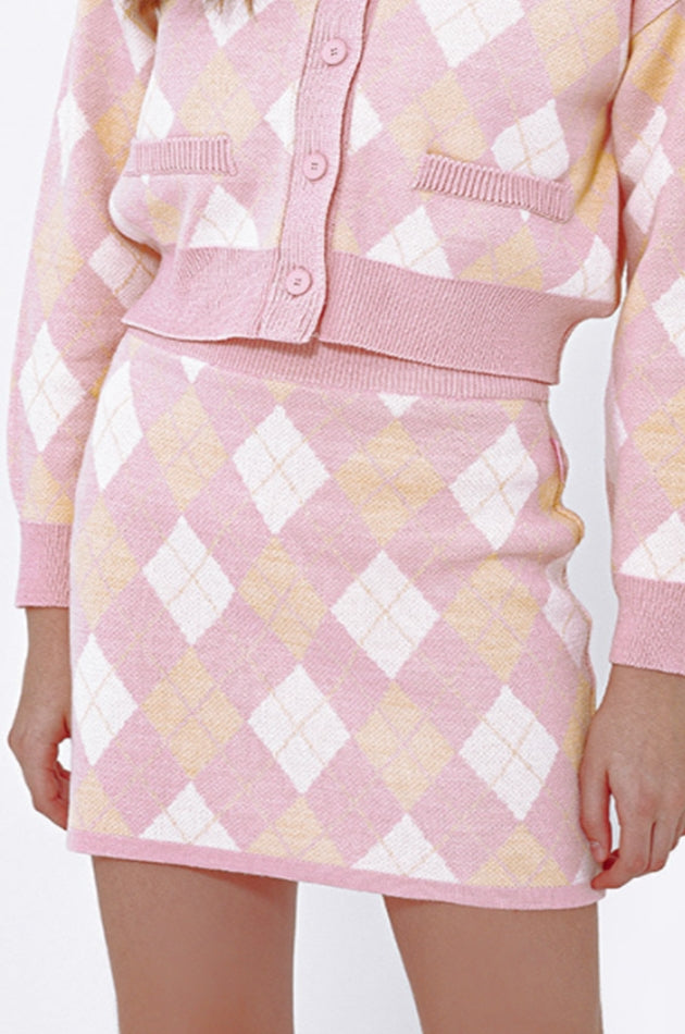 デイライフ(Daylife)  DAYLIFE ARGYLE KNIT MINI SKIRT (PINK)