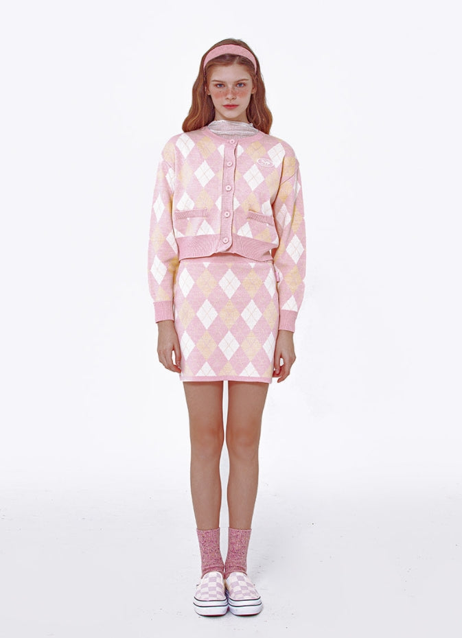 デイライフ(Daylife)  DAYLIFE ARGYLE KNIT MINI SKIRT (PINK)