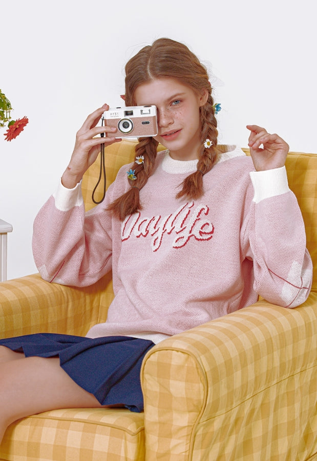 デイライフ(Daylife)  DAYLIFE LOGO JACQUARD KNIT (PINK)