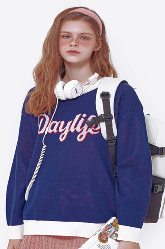 デイライフ(Daylife)  DAYLIFE LOGO JACQUARD KNIT (NAVY)