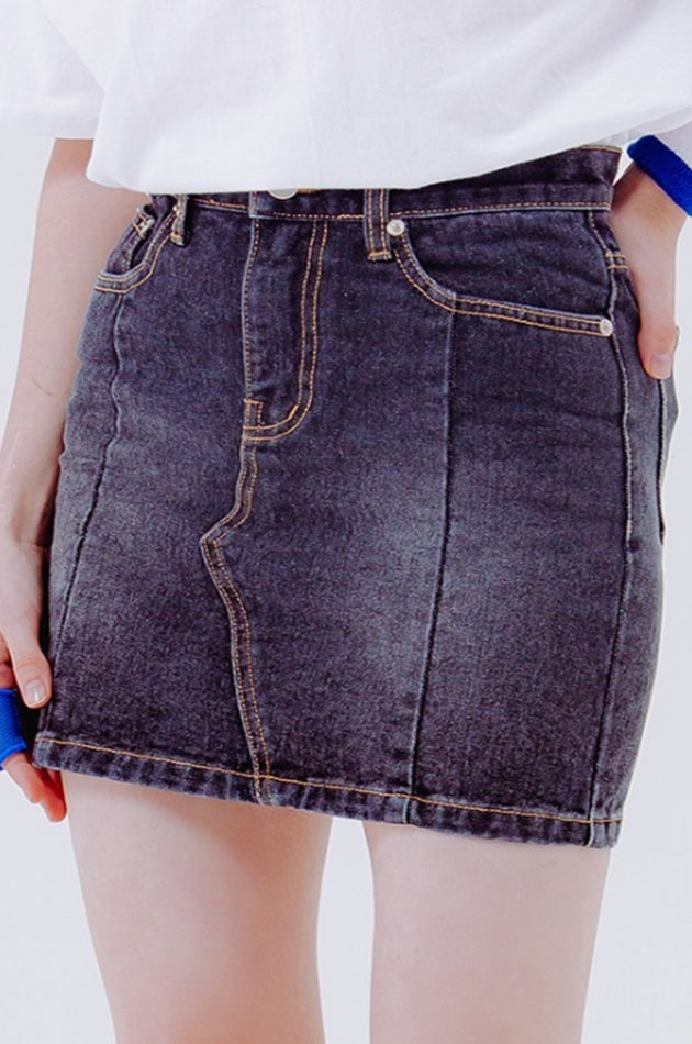 デイライフ(Daylife)  DAYLIFE WASHING DENIM SKIRTS (BLACK)