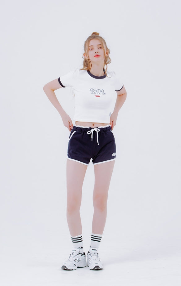 デイライフ(Daylife)  DAYLIFE 1991 CROP T-SHIRTS (WHITE/NAVY)