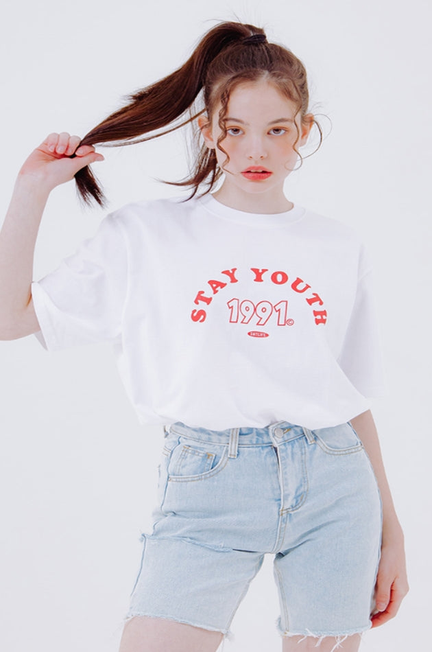 デイライフ(Daylife)  DAYLIFE STAY YOUTH T-SHIRTS (WHITE)