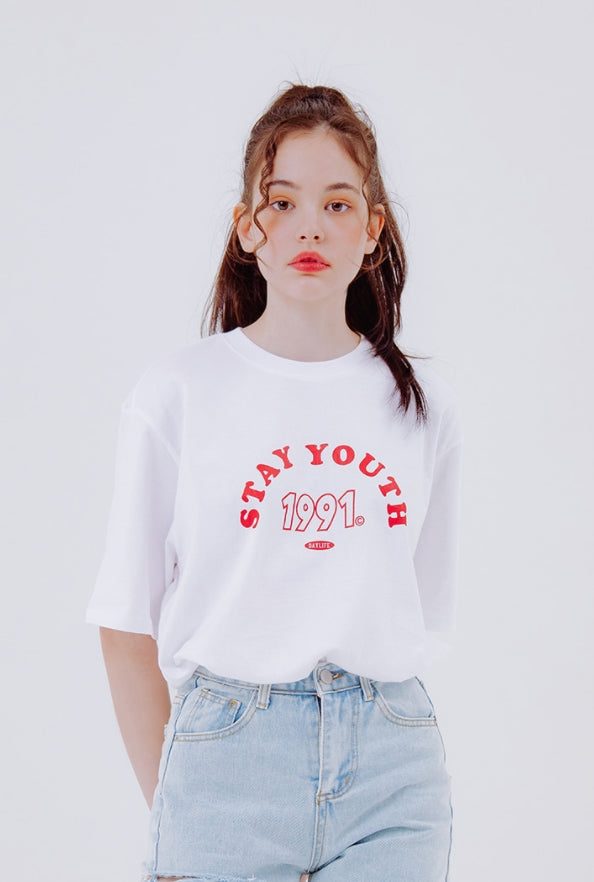 デイライフ(Daylife)  DAYLIFE STAY YOUTH T-SHIRTS (WHITE)