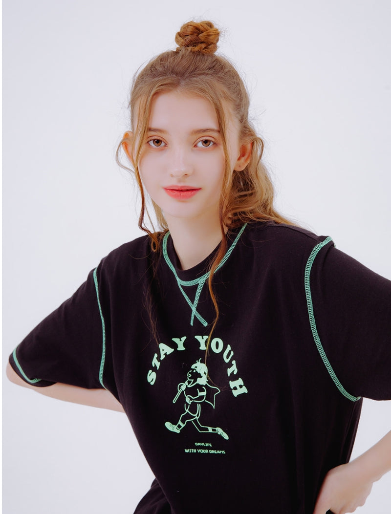 デイライフ(Daylife)  DAYLIFE RUNNING GIRL T-SHIRTS (BLACK)