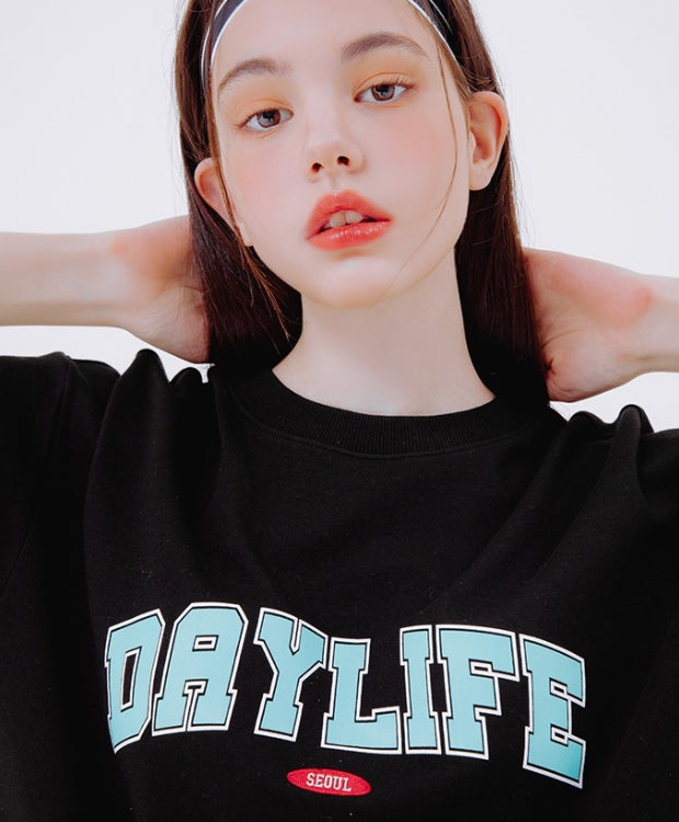 デイライフ(Daylife)  DAYLIFE ARCH LOGO SWEAT T-SHIRTS (BLACK/GREEN)