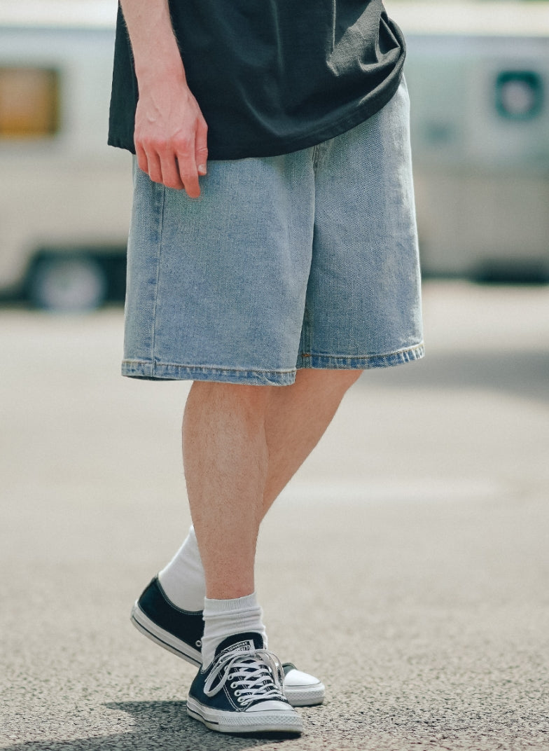 ティーダブリューエヌ(TWN) WIDE DENIM SHORT PANTS LIGHT BLUE LMSP3393