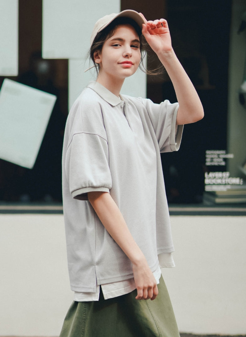 ティーダブリューエヌ(TWN) MODISH COLLAR SHORT SLEEVE LIGHT GREY EYST3374