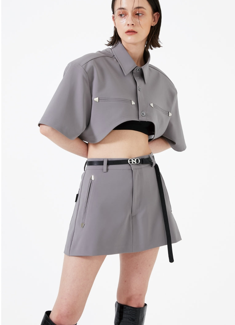 イーエスシースタジオ(ESC STUDIO)   Stud skirt shorts (grey)
