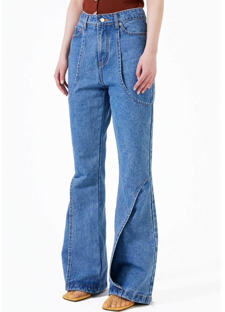 イーエスシースタジオ(ESC STUDIO) WOMAN Line boots cut denim pants (blue)