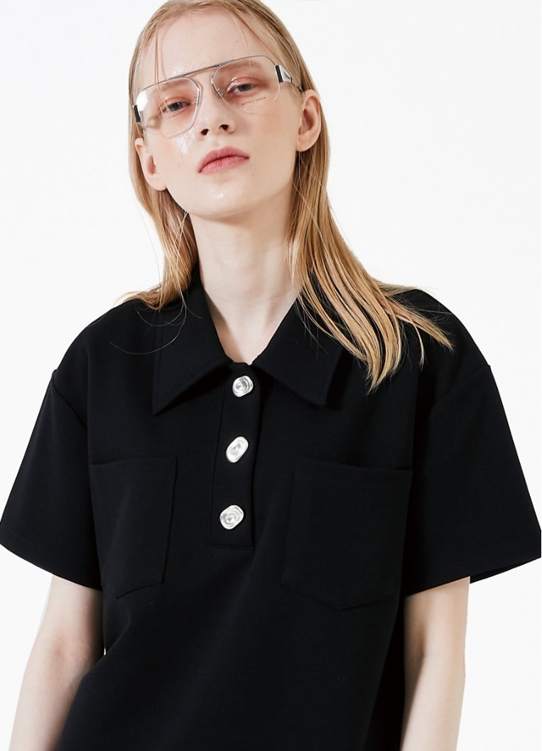イーエスシースタジオ(ESC STUDIO)  Button polo shirt (black)