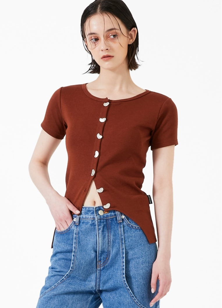 イーエスシースタジオ(ESC STUDIO) Button round cardigan (brown)