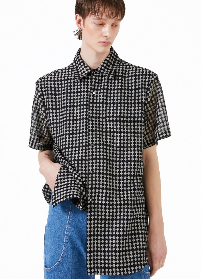 イーエスシースタジオ(ESC STUDIO) Lace pad oversize shirt (black)