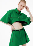 イーエスシースタジオ(ESC STUDIO) Stud crop pad shirt jacket (green)