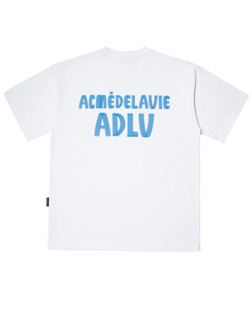 アクメドラビ(acme' de la vie)  MARKER BASIC LOGO SHORT SLEEVE T-SHIRT WHITE/BLUE