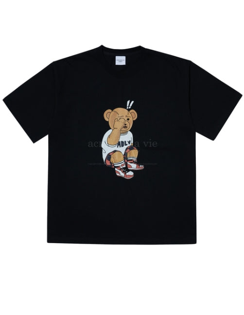 アクメドラビ(acme' de la vie)  CHECK PANTS BEAR SHORT SLEEVE T-SHIRT BLACK