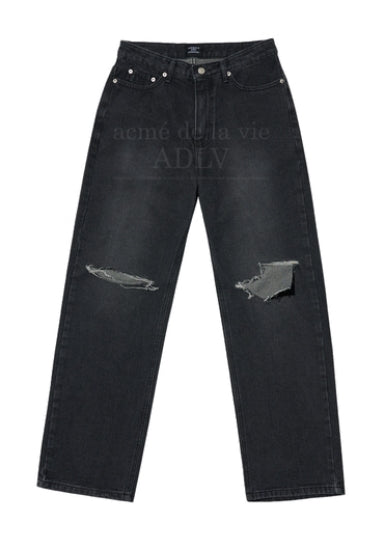 アクメドラビ(acme' de la vie) WIDE DAMAGE DENIM PANTS BLACK