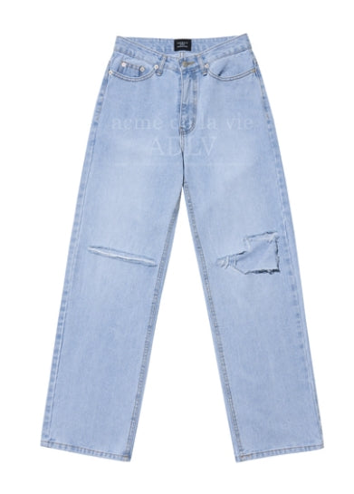 アクメドラビ(acme' de la vie) WIDE DAMAGE DENIM PANTS LIGHT BLUE